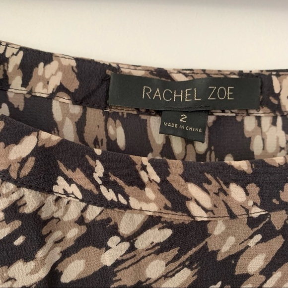 Rachel Zoe Brown Patterned Asymmetrical Silk Top Size 2 - Picture 3 of 6